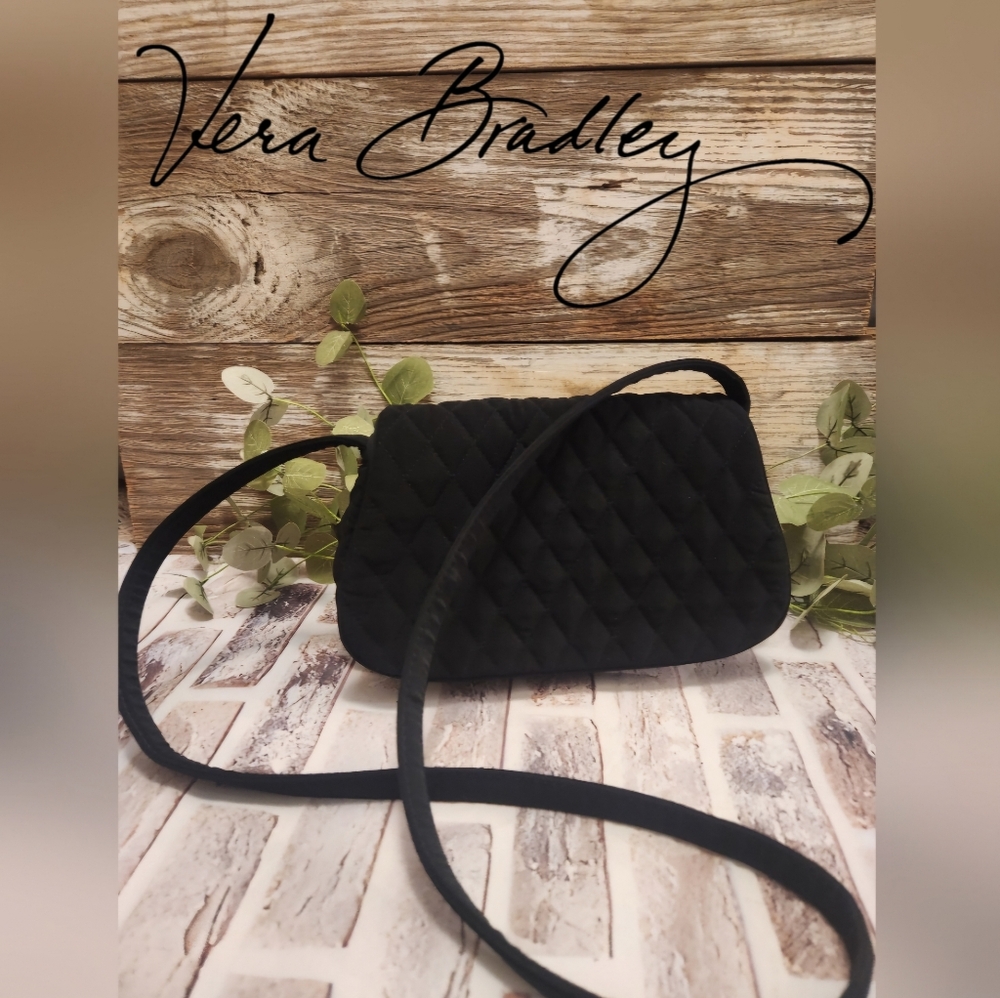 Vera Bradley Black Diamond Quilted Flap Front Shoulder Bag